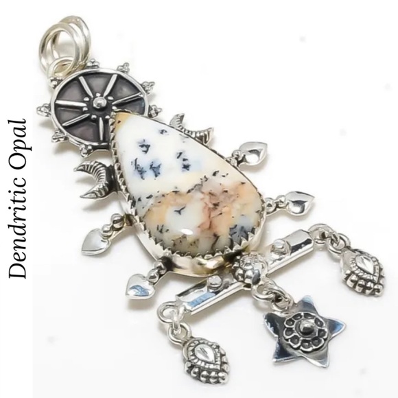 Dendritic Opal Gemstone Unique Handmade Pendant Necklace - Picture 3 of 4